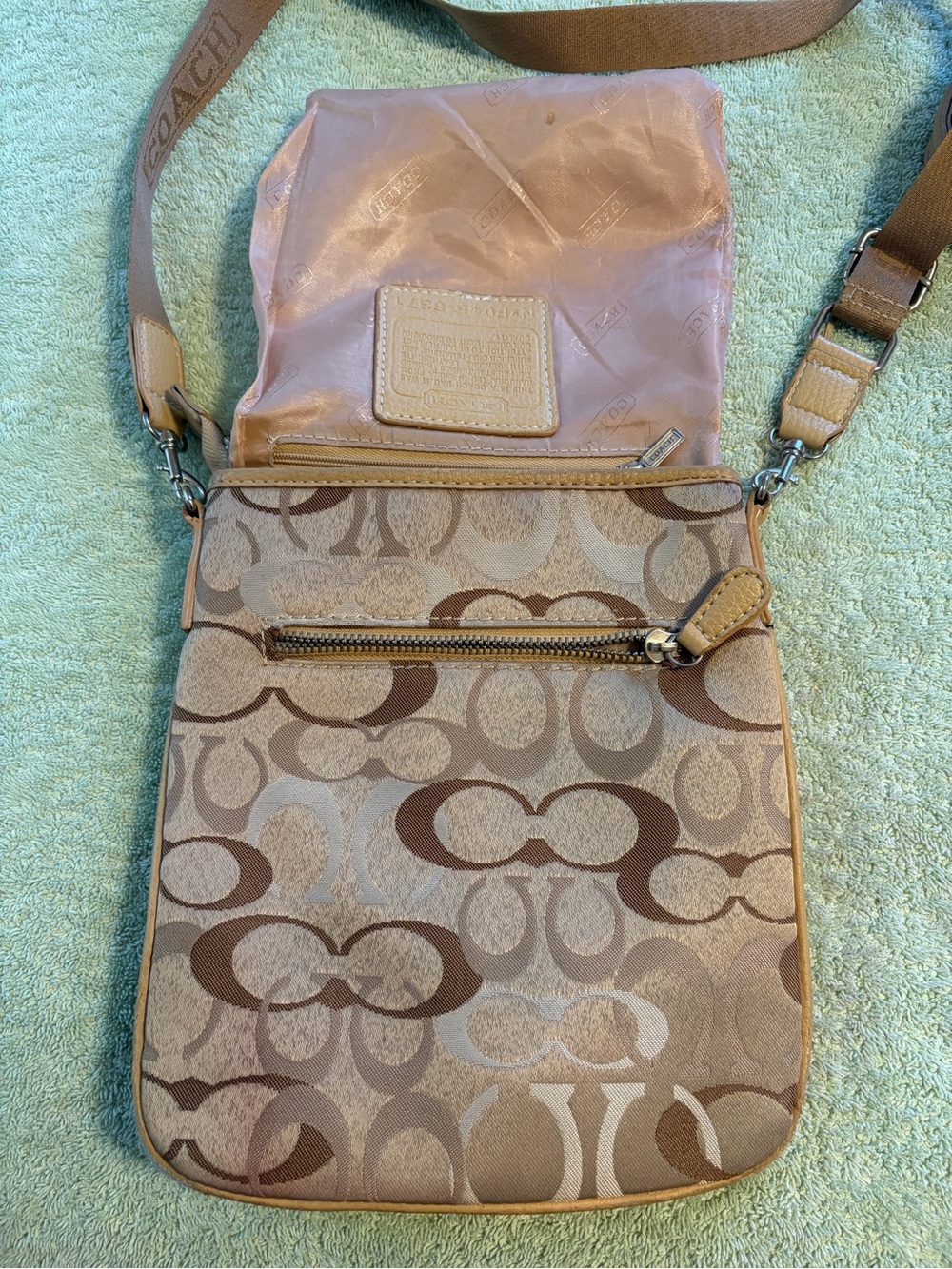Coach Tan and Brown Signature Canvas Crossbody Bag